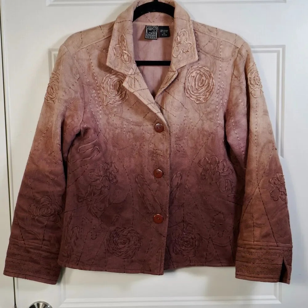 Embroidered‎ Art Jacket Casual Studio Ombre Floral Floral Stitching Statement S